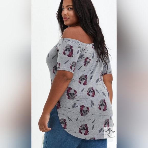 TORRID Super Soft Skull Off Shoulder My Favorite Tunic Top! NWT! - Picture 3 of 9
